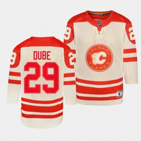 Dillon Dube Calgary Flames Youth Jersey 2023 NHL Heritage Classic Cream Premier Player Jersey