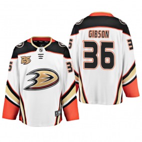 Men's Anaheim Ducks John Gibson #36 Away White Breakaway Player Cheap Jersey