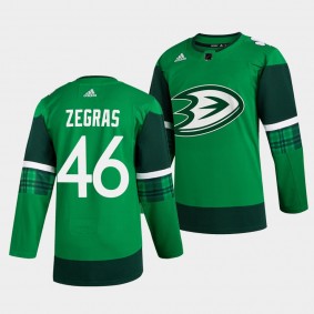 St. Patricks Day Trevor Zegras Anaheim Ducks #46 Green Warmup Jersey
