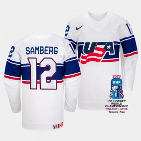 USA 2023 IIHF World Championship Dylan Samberg #12 White Jersey Home