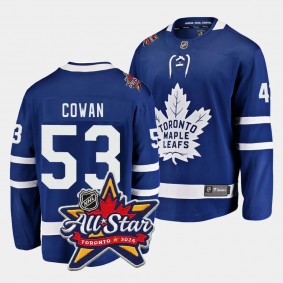 2024 NHL All-Star Patch Easton Cowan Jersey Toronto Maple Leafs Royal #53 Home Men's