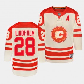 Elias Lindholm Calgary Flames Youth Jersey 2023 NHL Heritage Classic Cream Premier Player Jersey