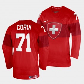 Switzerland 2022 IIHF World Championship Enzo Corvi #71 Red Jersey Away