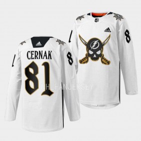 Gasparilla inspired Erik Cernak Tampa Bay Lightning White #81 Skull Logo Jersey 2023