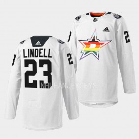 Dallas Stars 2023 Pride Night Esa Lindell #23 White Jersey Warm Up