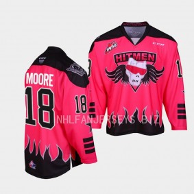 Ethan Moore Calgary Hitmen 2023 Bret Hart themed Pink Jersey #18 Three count