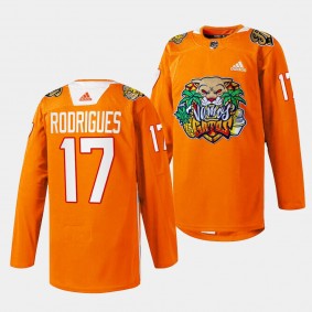 2024 Vamos Gatos Evan Rodrigues Florida Panthers Orange #17 Specialty Jersey
