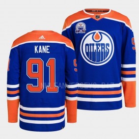 Lee Ryan Hall of Fame patch Edmonton Oilers Evander Kane #91 Royal Primegreen Jersey 2022