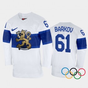 Aleksander Barkov Finland Hockey White Home Jersey 2022 Winter Olympics