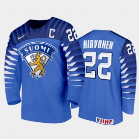 Finland Hockey Roni Hirvonen 2022 IIHF World Junior Championship Away Jersey Blue
