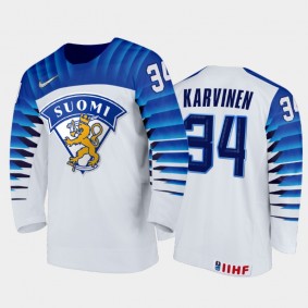 Roni Karvinen Finland Hockey White Home Jersey 2022 IIHF World Junior Championship