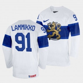 Juho Lammikko 2022 IIHF World Championship Finland Hockey #91 White Jersey Home