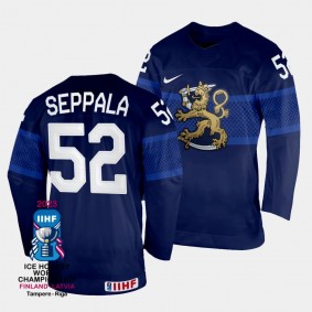 Finland #52 Mikael Seppala 2023 IIHF World Championship Away Jersey Navy
