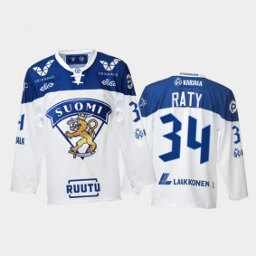 Finland Team Aatu Raty 2021-22 Home White Hockey Jersey #34