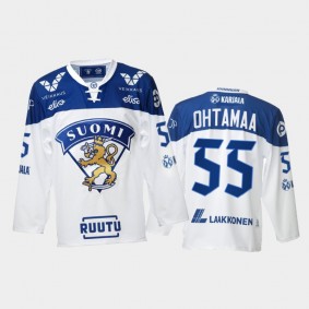 Finland Team Atte Ohtamaa 2021-22 Home White Hockey Jersey #55