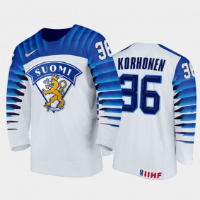 Men Finland Team 2021 IIHF World Junior Championship Benjamin Korhonen #36 Home White Jersey