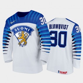 Men Finland Team 2021 IIHF World Junior Championship Joel Blowqvist #30 Home White Jersey