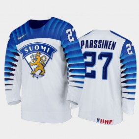 Men Finland Team 2021 IIHF World Junior Championship Juuso Parssinen #27 Home White Jersey