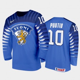 Men Finland Team 2021 IIHF World Junior Championship Kasper Puutio #10 Away Blue Jersey