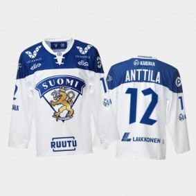 Finland Team Marko Anttila 2021-22 Home White Hockey Jersey #12