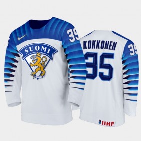 Men Finland Team 2021 IIHF World Junior Championship Mikko Kokkonen #35 Home White Jersey