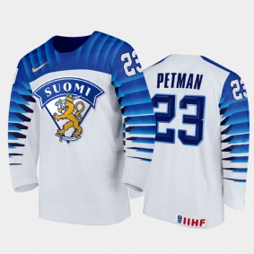 Men Finland Team 2021 IIHF World Junior Championship Mikko Petman #23 Home White Jersey