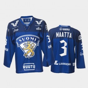 Olli Maatta Finland Team Blue Hockey Jersey 2021-22 Away