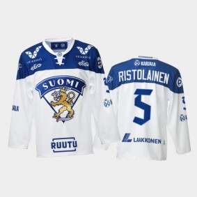 Finland Team Rasmus Ristolainen 2021-22 Home White Hockey Jersey #5