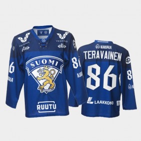 Teuvo Teravainen Finland Team Blue Hockey Jersey 2021-22 Away