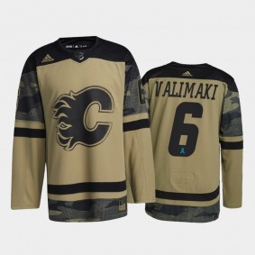 Calgary Flames Juuso Valimaki 2021 CAF Night #6 Jersey Camo Canadian Armed Force