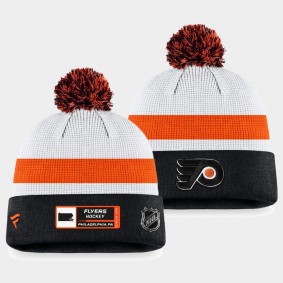 Authentic Pro Draft Philadelphia Flyers White Black Cuffed with Pom Knit Hat