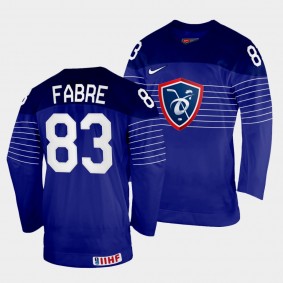 Dylan Fabre 2022 IIHF World Championship France Hockey #83 Navy Jersey Away