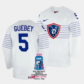 Enzo Guebey 2023 IIHF World Championship France #5 White Home Jersey Men