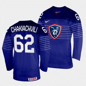 Florian Chakiachvili 2022 IIHF World Championship France Hockey #62 Navy Jersey Away