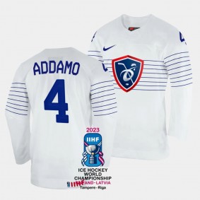 Justin Addamo 2023 IIHF World Championship France #4 White Home Jersey Men