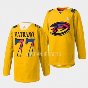 Women in Sports Night Frank Vatrano Anaheim Ducks Yellow #77 Warmup Jersey 2023