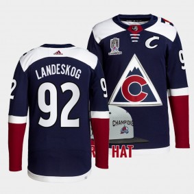Gabriel Landeskog Colorado Avalanche 2022 Stanley Cup Champions Navy 92 Jersey Primegreen