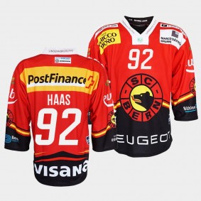 SC Bern Gaetan Haas #92 Jersey Men's Red Ice Hockey Club Shirt