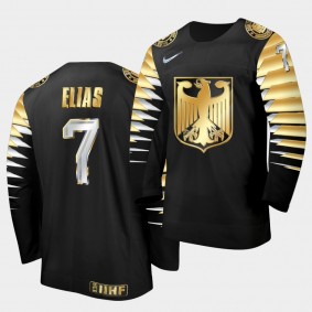 Forian Elias Germany 2021 IIHF World Junior Championship Jersey Black Golden Limited Edition