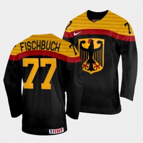 Daniel Fischbuch 2022 IIHF World Championship Germany Hockey #77 Black Jersey Away