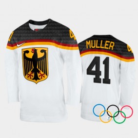 Germany Hockey Jonas Muller 2022 Winter Olympics White #41 Jersey Home