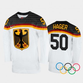 Germany Hockey Patrick Hager 2022 Winter Olympics White #50 Jersey Home