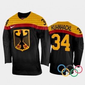 Tom Kuhnhackl Germany Hockey Black Away Jersey 2022 Winter Olympics
