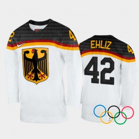 Germany Hockey Yasin Ehliz 2022 Winter Olympics White #42 Jersey Home