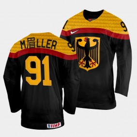 Moritz Muller 2022 IIHF World Championship Germany Hockey #91 Black Jersey Away