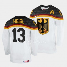 Germany #13 Nikolaus Heigl 2023 IIHF World Junior Championship Home Jersey White