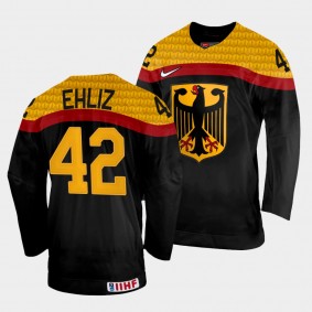 Yasin Ehliz 2022 IIHF World Championship Germany Hockey #42 Black Jersey Away