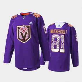 Jonathan Marchessault Vegas Golden Knights Hispanic Heritage 2021 Jersey Purple #81 Warmup