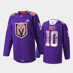 Nicolas Roy Vegas Golden Knights Hispanic Heritage 2021 Jersey Purple #10 Warmup