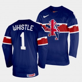 Jackson Whistle 2022 IIHF World Championship Great Britain Hockey #1 Navy Jersey Away